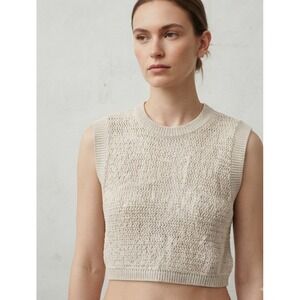 a. ren Cotton Knit Textured Sleeveless Cropped Sweater Vest Cream S